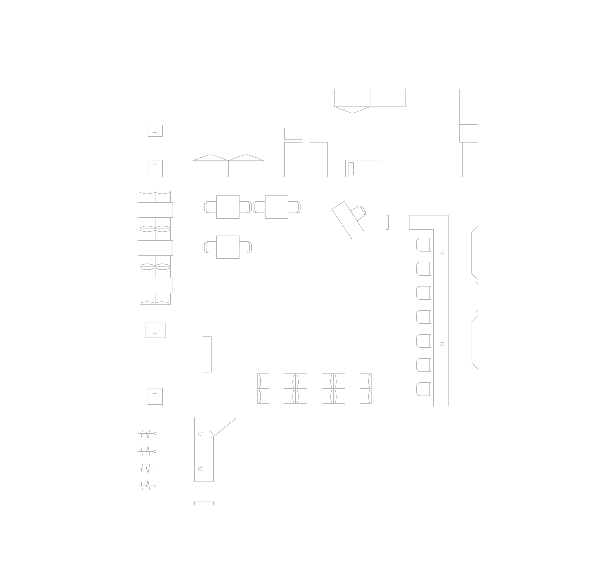 Floor plan showing tables, chairs, counters, and furniture layout of a restaurant or cafe interior.