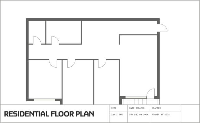 Simple residential floor plan with multiple rooms and labeled size 22m by 16m, created Dec 2024.